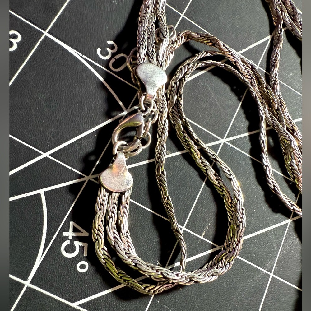 Vtg Silver Braided Twisted Chain Necklace 16"